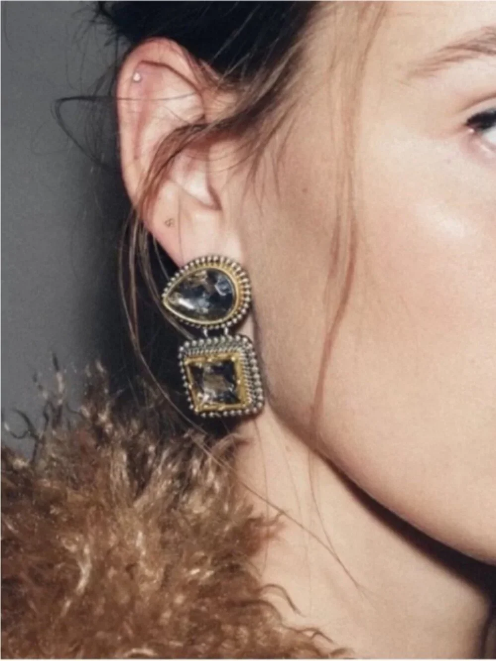 New! Zara Cambodia Two Tone Rhinestone Earrings (3031) NWOT